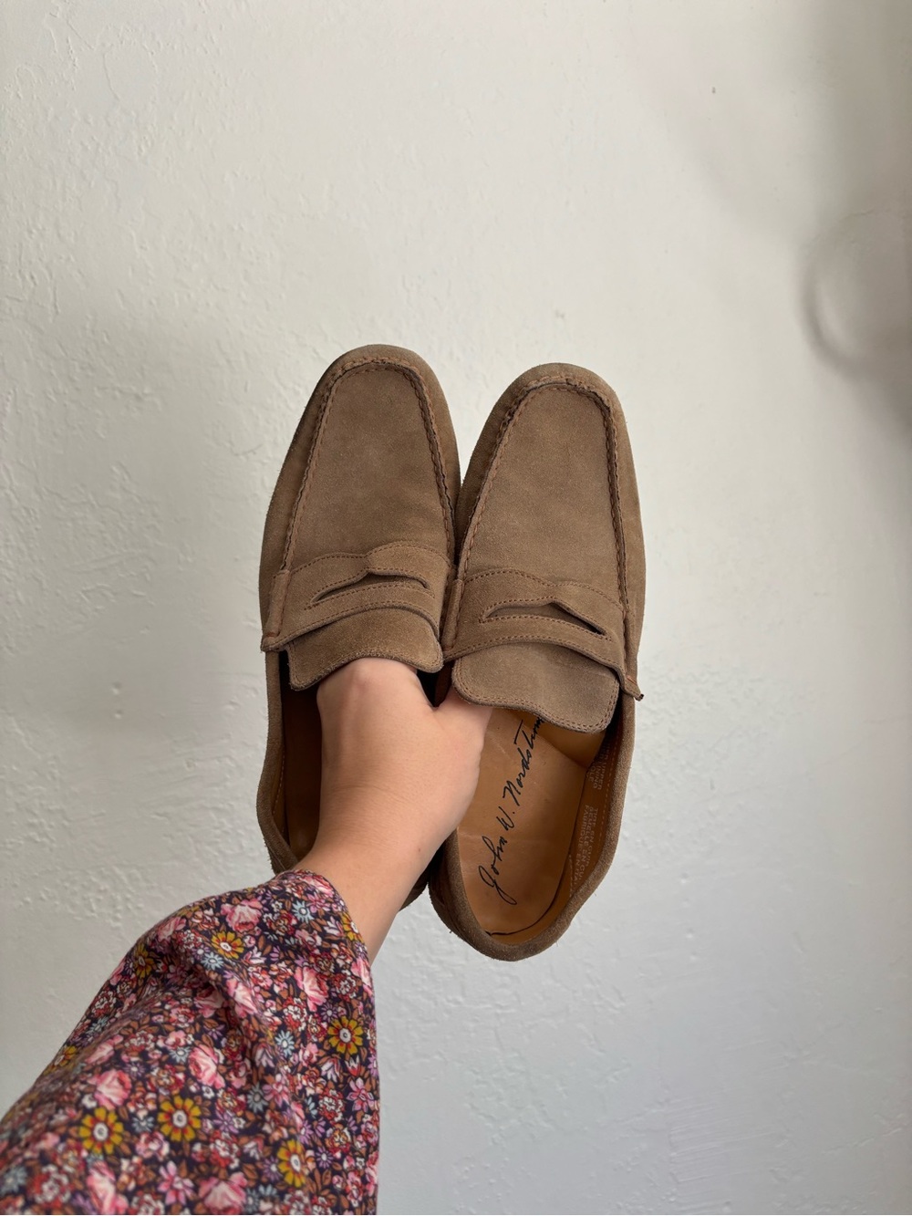 John W. Nordstrom Taupe Suede Penny Loafers